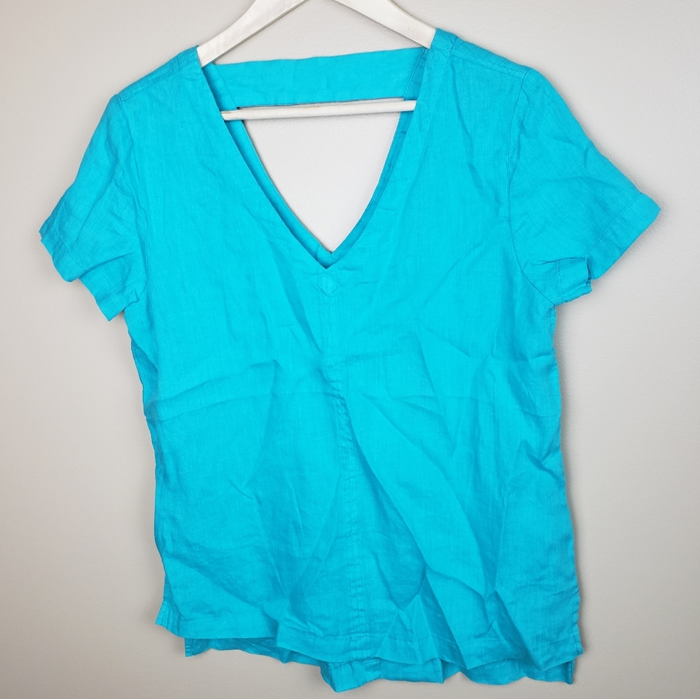 NWT C&C California 100% Linen Teal Flowy Blouse